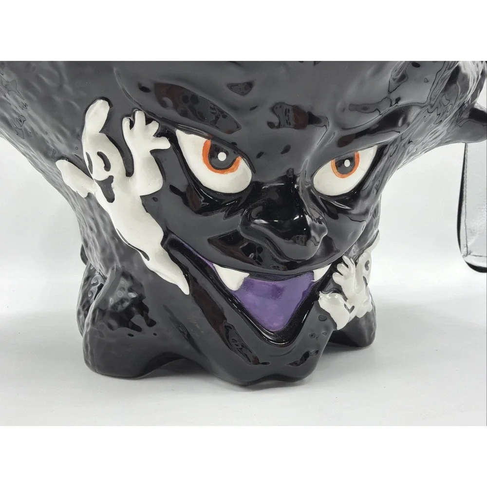 Vintage Halloween Black Haunted Tree w/ Ghosts Large Candy Dish Bowl 12